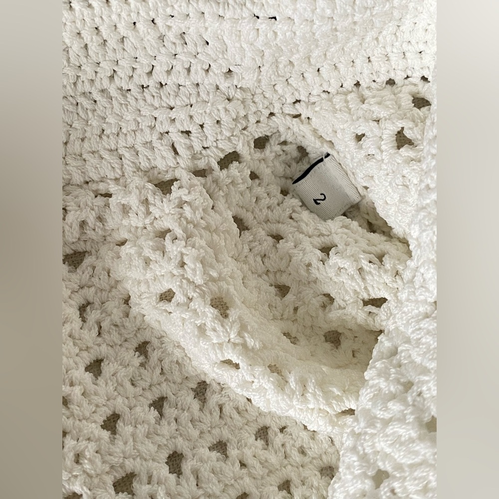 SANDRO Elise Stripe Crochet Cropped White Navy V-Neck Sweater Size Eu2/usM - Picture 11 of 12